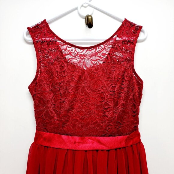 Sleeveless Dress Red Lace Chiffon Long Berylove Evening Gown Satin Patty prom M - Picture 6 of 16